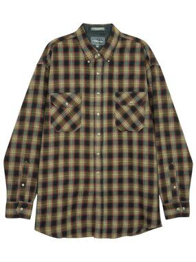 Outdoor Exchange Flannel Button Front Shirt Men Plaid Gray Brown Red XL